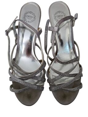 I. Miller Silver Rhinestone Strappy Heels Slingback Formal Sandals Size 8M